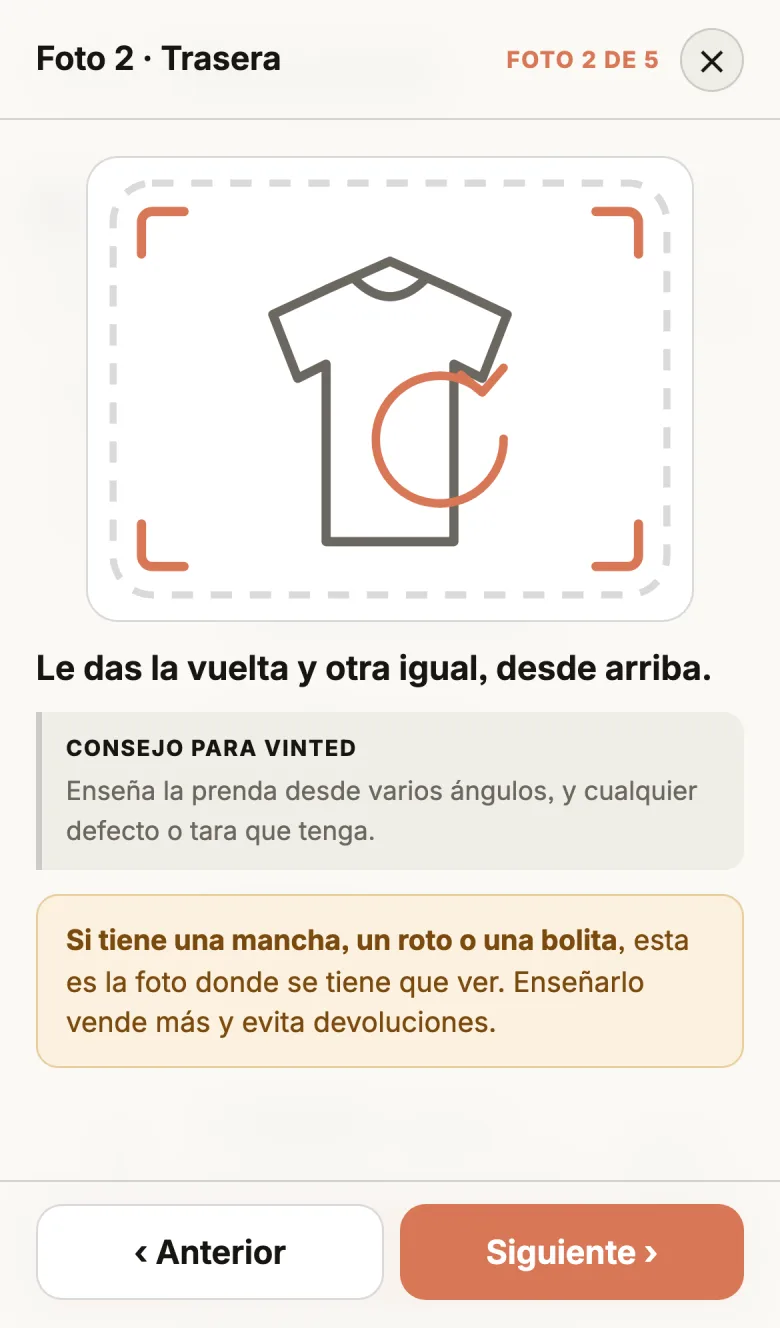 Pantalla de la Foto 2, Trasera: la prenda le da la vuelta y repite el mismo encuadre